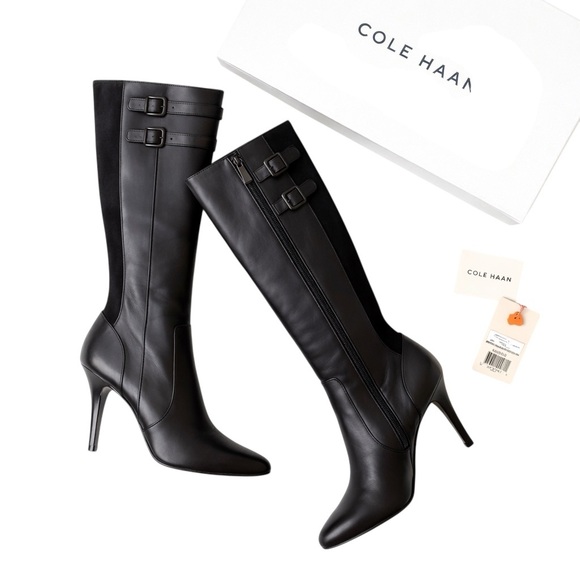 Cole Haan Shoes - Cole Haan Poppy Bit Boots Black Leather Tall Equestrian Heeled Boots Size 6B NIB